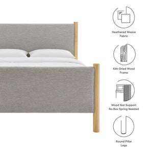 Modway Furniture Maven Full Size Upholstered Platform Bed with Sturdy Wood Frame and Stylish Heathered Headboard Wheat Oak MOD-7186-HEW-OAK