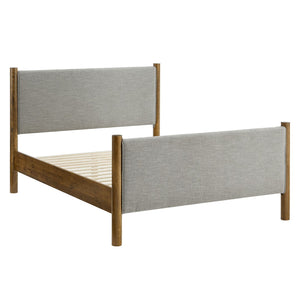 Modway Furniture Maven Full Size Upholstered Platform Bed with Sturdy Wood Frame and Stylish Heathered Headboard Wheat Walnut MOD-7186-HEW-WAL