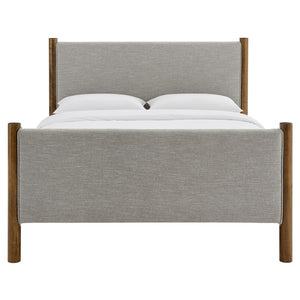 Modway Furniture Maven Full Size Upholstered Platform Bed with Sturdy Wood Frame and Stylish Heathered Headboard Wheat Walnut MOD-7186-HEW-WAL