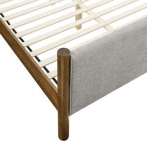 Modway Furniture Maven Full Size Upholstered Platform Bed with Sturdy Wood Frame and Stylish Heathered Headboard Wheat Walnut MOD-7186-HEW-WAL