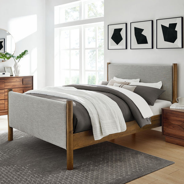 Modway Furniture Maven Full Size Upholstered Platform Bed with Sturdy Wood Frame and Stylish Heathered Headboard Wheat Walnut MOD-7186-HEW-WAL