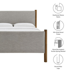 Modway Furniture Maven Full Size Upholstered Platform Bed with Sturdy Wood Frame and Stylish Heathered Headboard Wheat Walnut MOD-7186-HEW-WAL