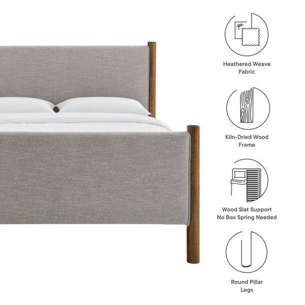 Modway Furniture Maven Full Size Upholstered Platform Bed with Sturdy Wood Frame and Stylish Heathered Headboard Wheat Walnut MOD-7186-HEW-WAL