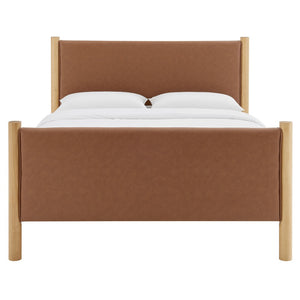Modway Furniture Maven Full Size Vegan Leather Upholstered Platform Bed - Modern Design, Durable Support & Comfort Tan Oak MOD-7187-TAN-OAK