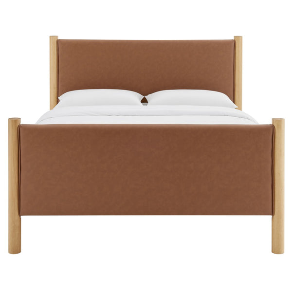 Modway Furniture Maven Full Size Vegan Leather Upholstered Platform Bed - Modern Design, Durable Support & Comfort Tan Oak MOD-7187-TAN-OAK