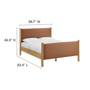 Modway Furniture Maven Full Size Vegan Leather Upholstered Platform Bed - Modern Design, Durable Support & Comfort Tan Oak MOD-7187-TAN-OAK