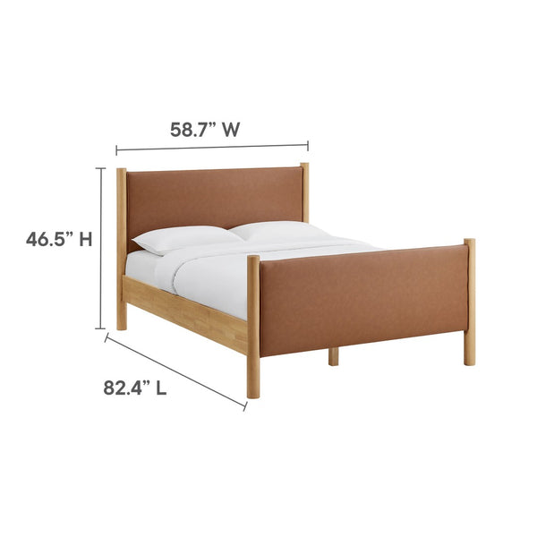 Modway Furniture Maven Full Size Vegan Leather Upholstered Platform Bed - Modern Design, Durable Support & Comfort Tan Oak MOD-7187-TAN-OAK