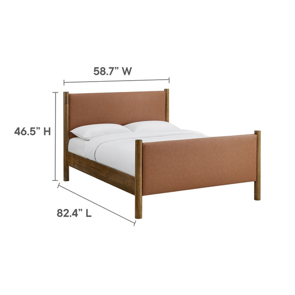 Modway Furniture Maven Full Size Vegan Leather Upholstered Platform Bed - Modern Design, Durable Support & Comfort Tan Walnut MOD-7187-TAN-WAL