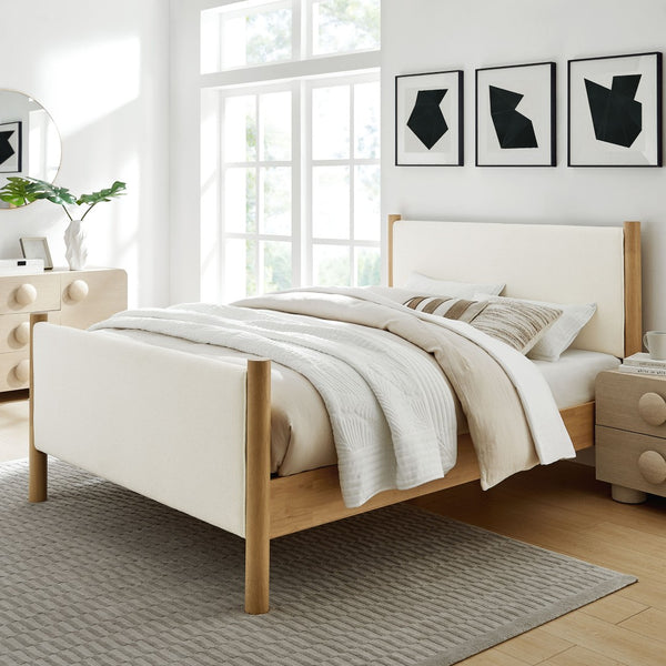 Modway Furniture Maven Full Size Boucle Upholstered Platform Bed - Modern Design, Cozy Comfort for Any Bedroom Feather Oak MOD-7188-FEA-OAK
