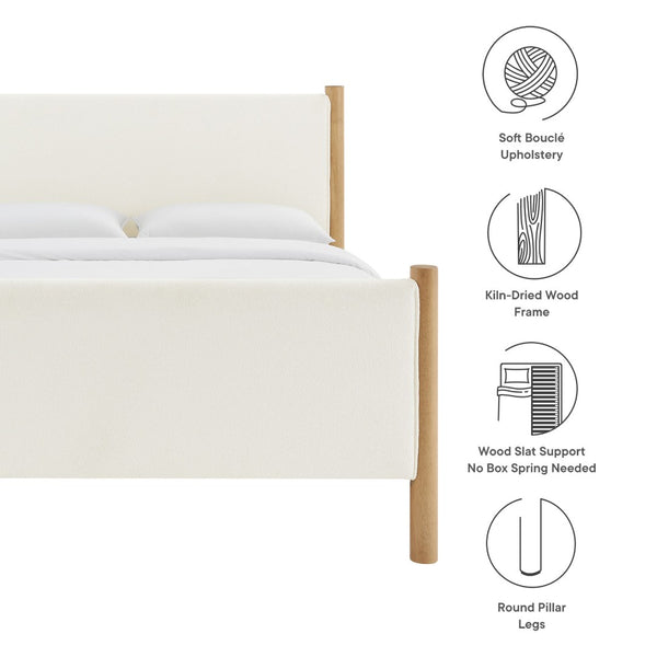 Modway Furniture Maven Full Size Boucle Upholstered Platform Bed - Modern Design, Cozy Comfort for Any Bedroom Feather Oak MOD-7188-FEA-OAK
