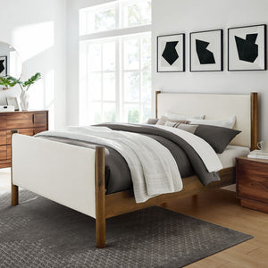Modway Furniture Maven Full Size Boucle Upholstered Platform Bed - Modern Design, Cozy Comfort for Any Bedroom Feather Walnut MOD-7188-FEA-WAL