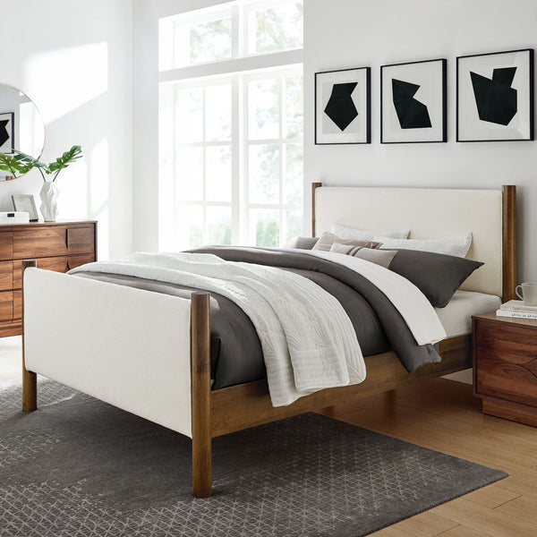 Modway Furniture Maven Full Size Boucle Upholstered Platform Bed - Modern Design, Cozy Comfort for Any Bedroom Feather Walnut MOD-7188-FEA-WAL