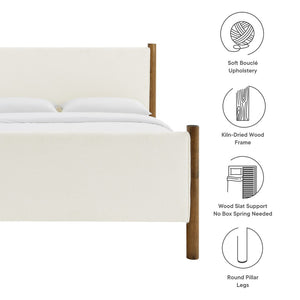 Modway Furniture Maven Full Size Boucle Upholstered Platform Bed - Modern Design, Cozy Comfort for Any Bedroom Feather Walnut MOD-7188-FEA-WAL