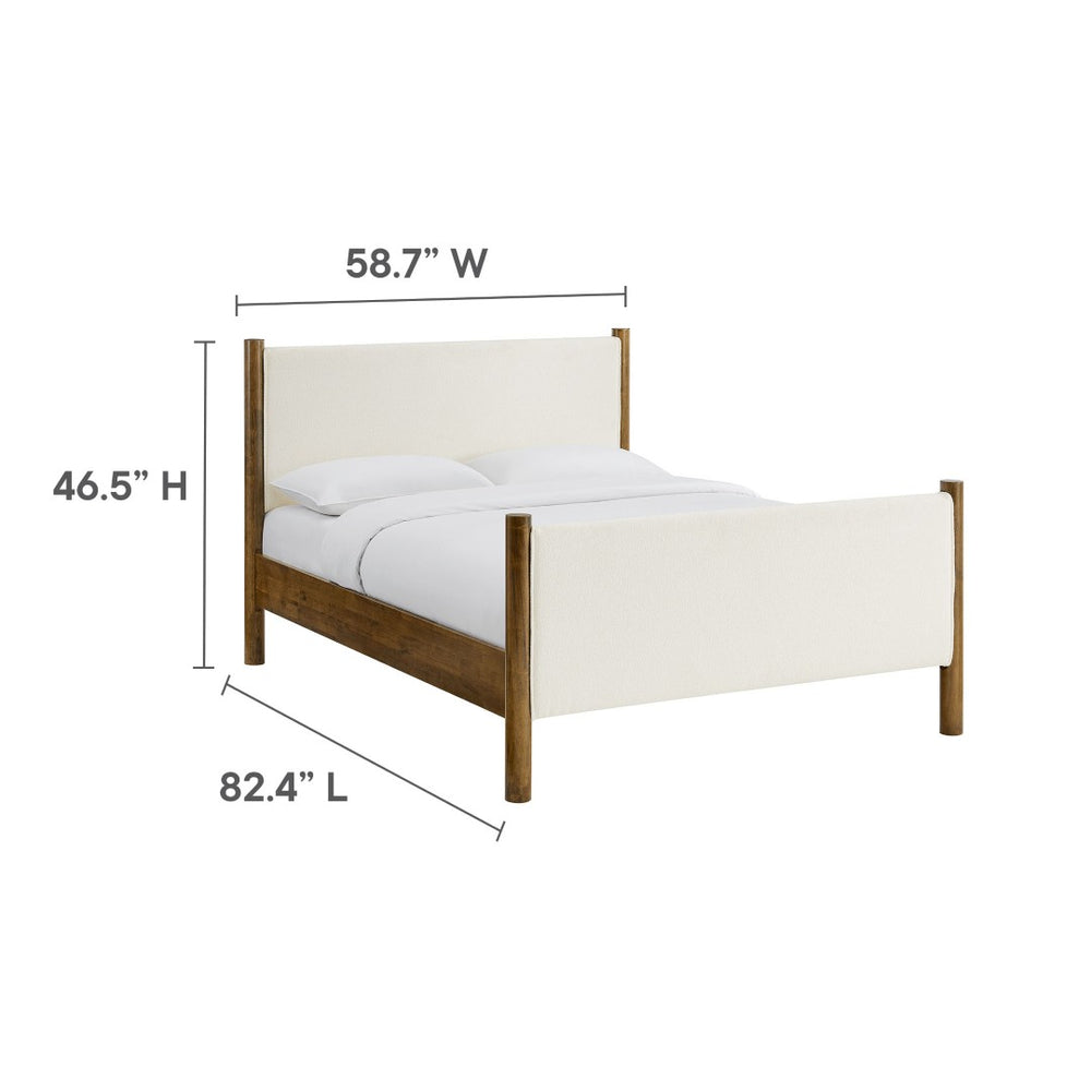 Modway Furniture Maven Full Size Boucle Upholstered Platform Bed - Modern Design, Cozy Comfort for Any Bedroom Feather Walnut MOD-7188-FEA-WAL