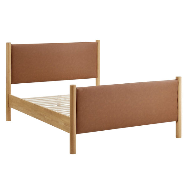 Modway Furniture Maven Queen Size Vegan Leather Upholstered Platform Bed – Modern Design with No Box Spring Needed Tan Oak MOD-7190-TAN-OAK