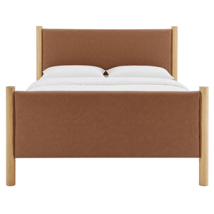 Modway Furniture Maven Queen Size Vegan Leather Upholstered Platform Bed – Modern Design with No Box Spring Needed Tan Oak MOD-7190-TAN-OAK