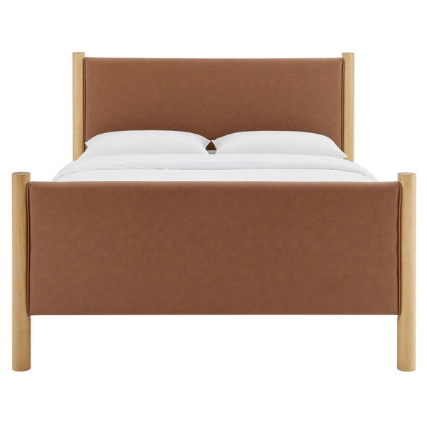 Modway Furniture Maven Queen Size Vegan Leather Upholstered Platform Bed – Modern Design with No Box Spring Needed Tan Oak MOD-7190-TAN-OAK