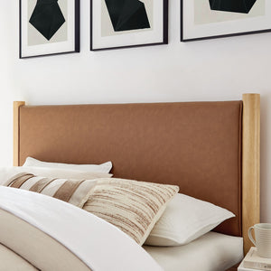 Modway Furniture Maven Queen Size Vegan Leather Upholstered Platform Bed – Modern Design with No Box Spring Needed Tan Oak MOD-7190-TAN-OAK