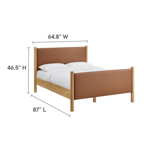 Modway Furniture Maven Queen Size Vegan Leather Upholstered Platform Bed – Modern Design with No Box Spring Needed Tan Oak MOD-7190-TAN-OAK