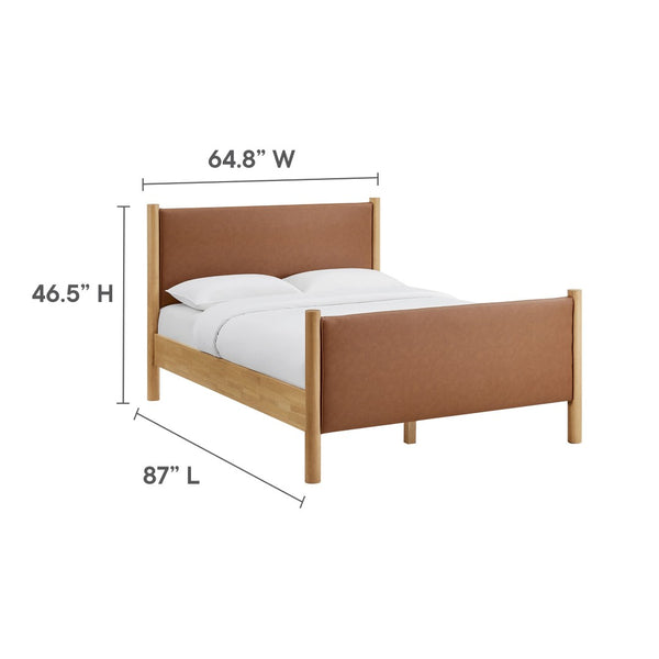 Modway Furniture Maven Queen Size Vegan Leather Upholstered Platform Bed – Modern Design with No Box Spring Needed Tan Oak MOD-7190-TAN-OAK