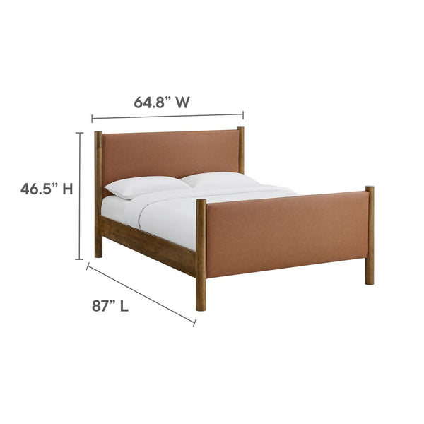 Modway Furniture Maven Queen Size Vegan Leather Upholstered Platform Bed – Modern Design with No Box Spring Needed Tan Walnut MOD-7190-TAN-WAL
