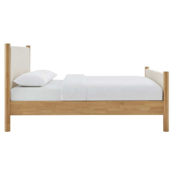 Modway Furniture Maven King Size Upholstered Platform Bed – Stylish Padded Headboard with Solid Wood Support System Ivory Oak MOD-7192-HEI-OAK