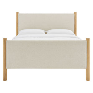 Modway Furniture Maven King Size Upholstered Platform Bed – Stylish Padded Headboard with Solid Wood Support System Ivory Oak MOD-7192-HEI-OAK