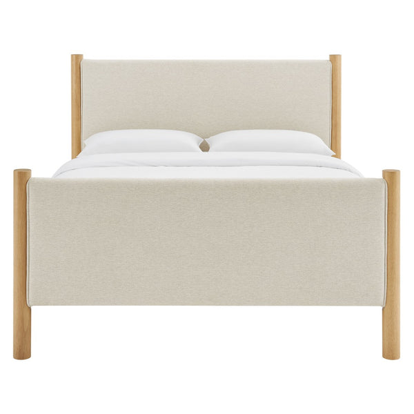 Modway Furniture Maven King Size Upholstered Platform Bed – Stylish Padded Headboard with Solid Wood Support System Ivory Oak MOD-7192-HEI-OAK