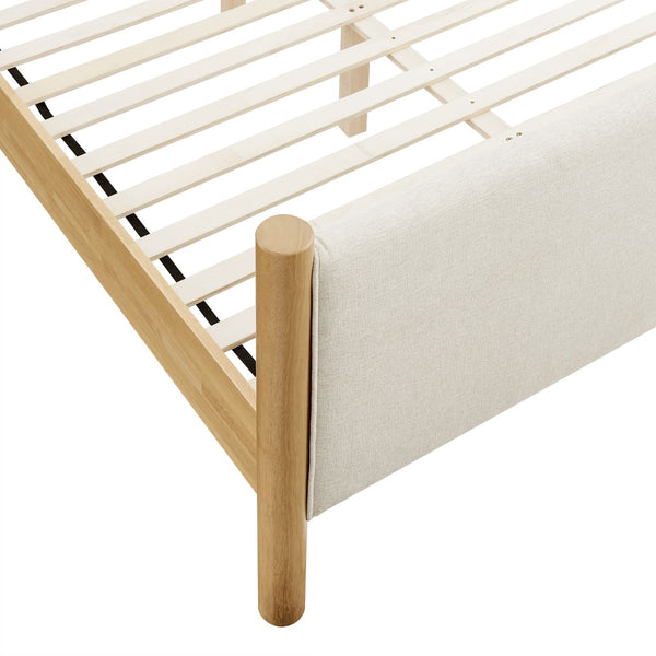Modway Furniture Maven King Size Upholstered Platform Bed – Stylish Padded Headboard with Solid Wood Support System Ivory Oak MOD-7192-HEI-OAK