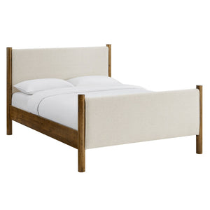 Modway Furniture Maven King Size Upholstered Platform Bed – Stylish Padded Headboard with Solid Wood Support System Ivory Walnut MOD-7192-HEI-WAL