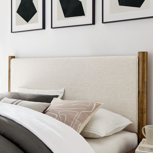 Modway Furniture Maven King Size Upholstered Platform Bed – Stylish Padded Headboard with Solid Wood Support System Ivory Walnut MOD-7192-HEI-WAL