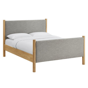 Modway Furniture Maven King Size Upholstered Platform Bed – Stylish Padded Headboard with Solid Wood Support System Wheat Oak MOD-7192-HEW-OAK