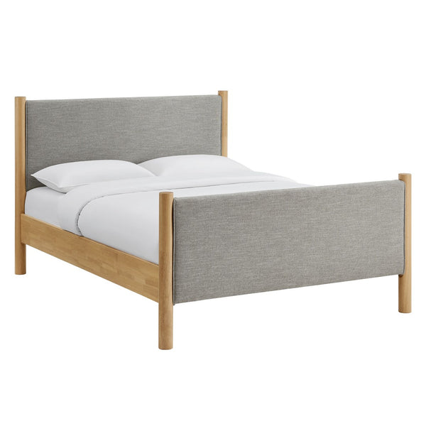Modway Furniture Maven King Size Upholstered Platform Bed – Stylish Padded Headboard with Solid Wood Support System Wheat Oak MOD-7192-HEW-OAK