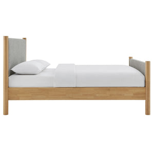 Modway Furniture Maven King Size Upholstered Platform Bed – Stylish Padded Headboard with Solid Wood Support System Wheat Oak MOD-7192-HEW-OAK