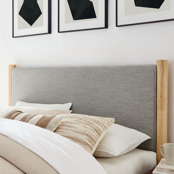 Modway Furniture Maven King Size Upholstered Platform Bed – Stylish Padded Headboard with Solid Wood Support System Wheat Oak MOD-7192-HEW-OAK