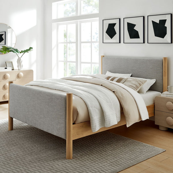 Modway Furniture Maven King Size Upholstered Platform Bed – Stylish Padded Headboard with Solid Wood Support System Wheat Oak MOD-7192-HEW-OAK