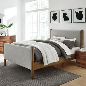 Modway Furniture Maven King Size Upholstered Platform Bed – Stylish Padded Headboard with Solid Wood Support System Wheat Walnut MOD-7192-HEW-WAL