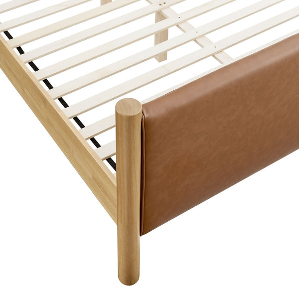 Modway Furniture Maven King Size Vegan Leather Upholstered Platform Bed - Modern Design, Sturdy Support & Comfort Tan Oak MOD-7193-TAN-OAK