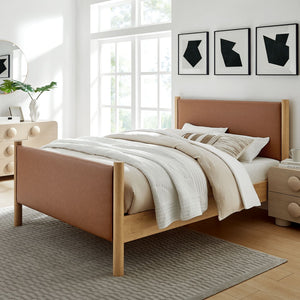 Modway Furniture Maven King Size Vegan Leather Upholstered Platform Bed - Modern Design, Sturdy Support & Comfort Tan Oak MOD-7193-TAN-OAK