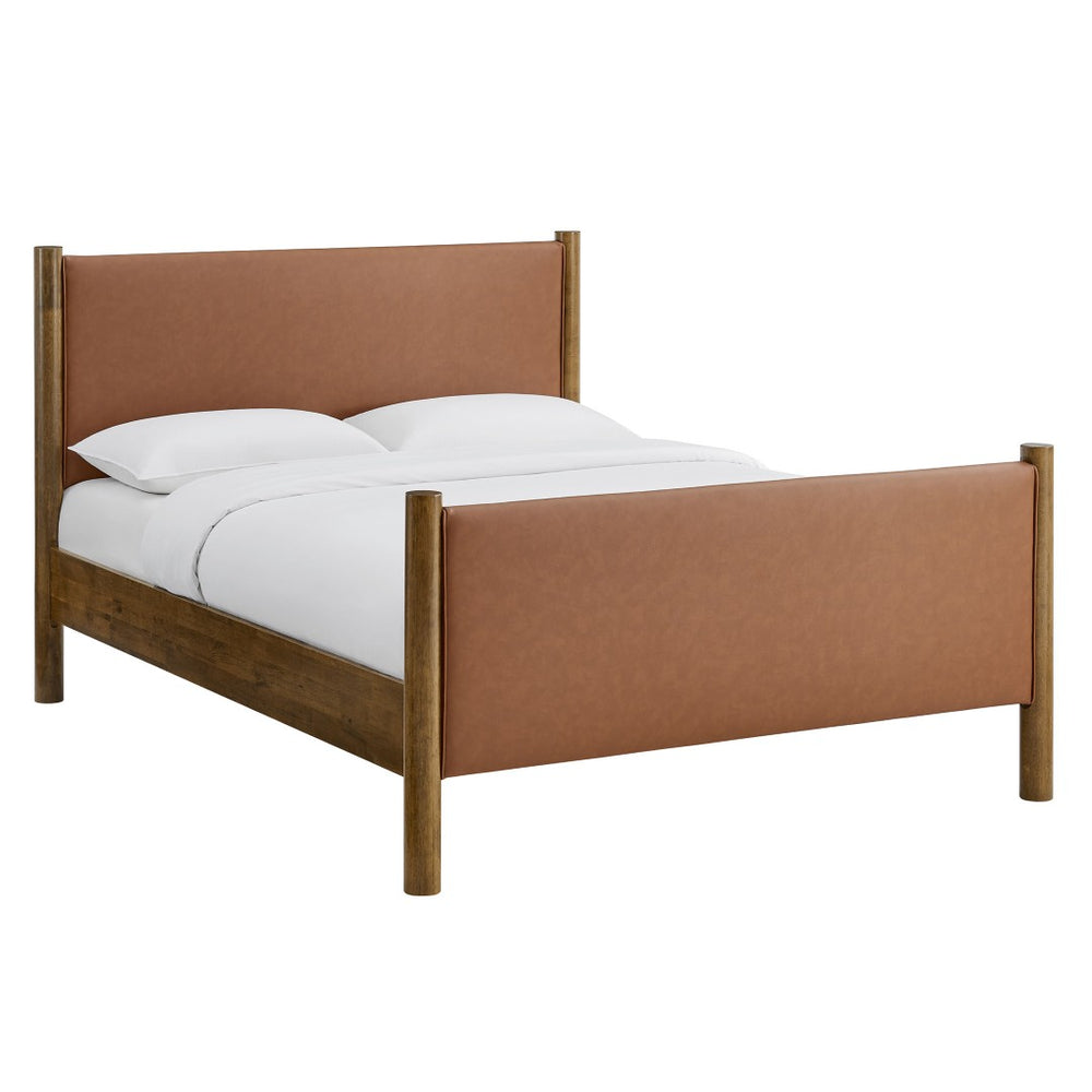 Modway Furniture Maven King Size Vegan Leather Upholstered Platform Bed - Modern Design, Sturdy Support & Comfort Tan Walnut MOD-7193-TAN-WAL