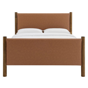 Modway Furniture Maven King Size Vegan Leather Upholstered Platform Bed - Modern Design, Sturdy Support & Comfort Tan Walnut MOD-7193-TAN-WAL