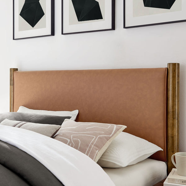 Modway Furniture Maven King Size Vegan Leather Upholstered Platform Bed - Modern Design, Sturdy Support & Comfort Tan Walnut MOD-7193-TAN-WAL