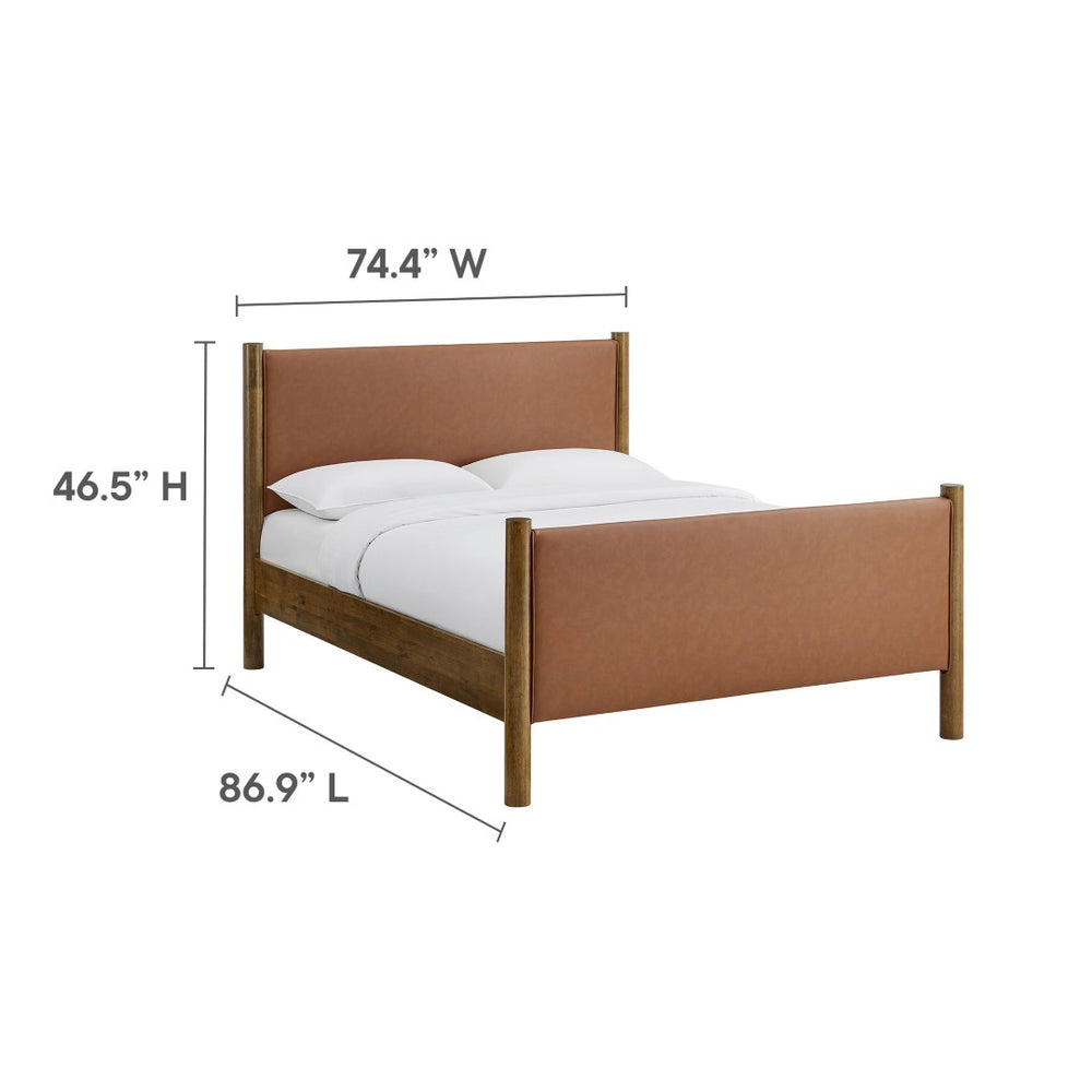 Modway Furniture Maven King Size Vegan Leather Upholstered Platform Bed - Modern Design, Sturdy Support & Comfort Tan Walnut MOD-7193-TAN-WAL