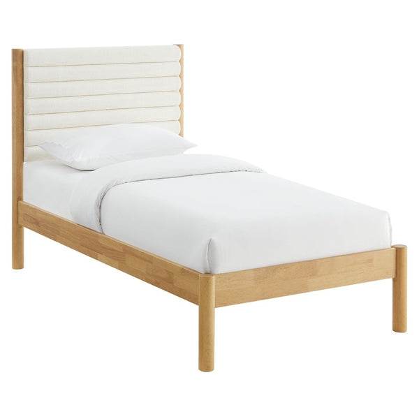 Modway Furniture Olea Twin Platform Bed - Plush Boucle Upholstery with Solid Wood Frame for Modern Bedrooms and Spaces Feather Oak MOD-7196-FEA-OAK