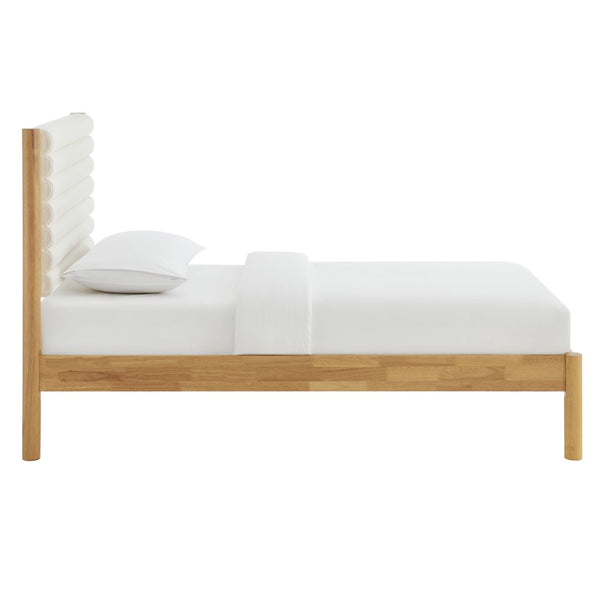Modway Furniture Olea Twin Platform Bed - Plush Boucle Upholstery with Solid Wood Frame for Modern Bedrooms and Spaces Feather Oak MOD-7196-FEA-OAK