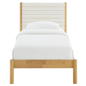 Modway Furniture Olea Twin Platform Bed - Plush Boucle Upholstery with Solid Wood Frame for Modern Bedrooms and Spaces Feather Oak MOD-7196-FEA-OAK