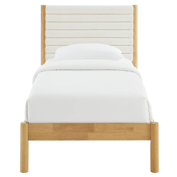 Modway Furniture Olea Twin Platform Bed - Plush Boucle Upholstery with Solid Wood Frame for Modern Bedrooms and Spaces Feather Oak MOD-7196-FEA-OAK