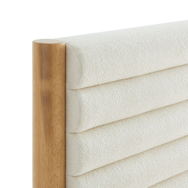 Modway Furniture Olea Twin Platform Bed - Plush Boucle Upholstery with Solid Wood Frame for Modern Bedrooms and Spaces Feather Oak MOD-7196-FEA-OAK