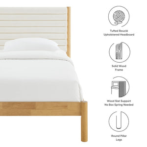 Modway Furniture Olea Twin Platform Bed - Plush Boucle Upholstery with Solid Wood Frame for Modern Bedrooms and Spaces Feather Oak MOD-7196-FEA-OAK