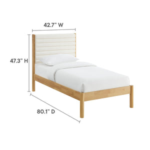 Modway Furniture Olea Twin Platform Bed - Plush Boucle Upholstery with Solid Wood Frame for Modern Bedrooms and Spaces Feather Oak MOD-7196-FEA-OAK